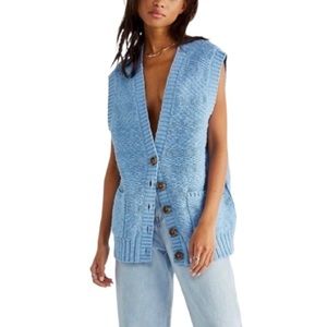 Free people oversized blue crochet vest